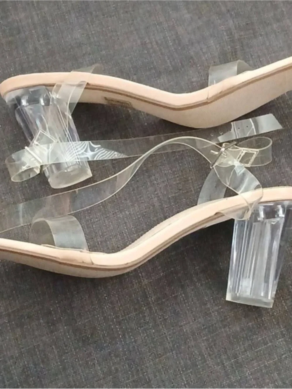 Missguided Clear Strap Nude Block Heel Sandals
